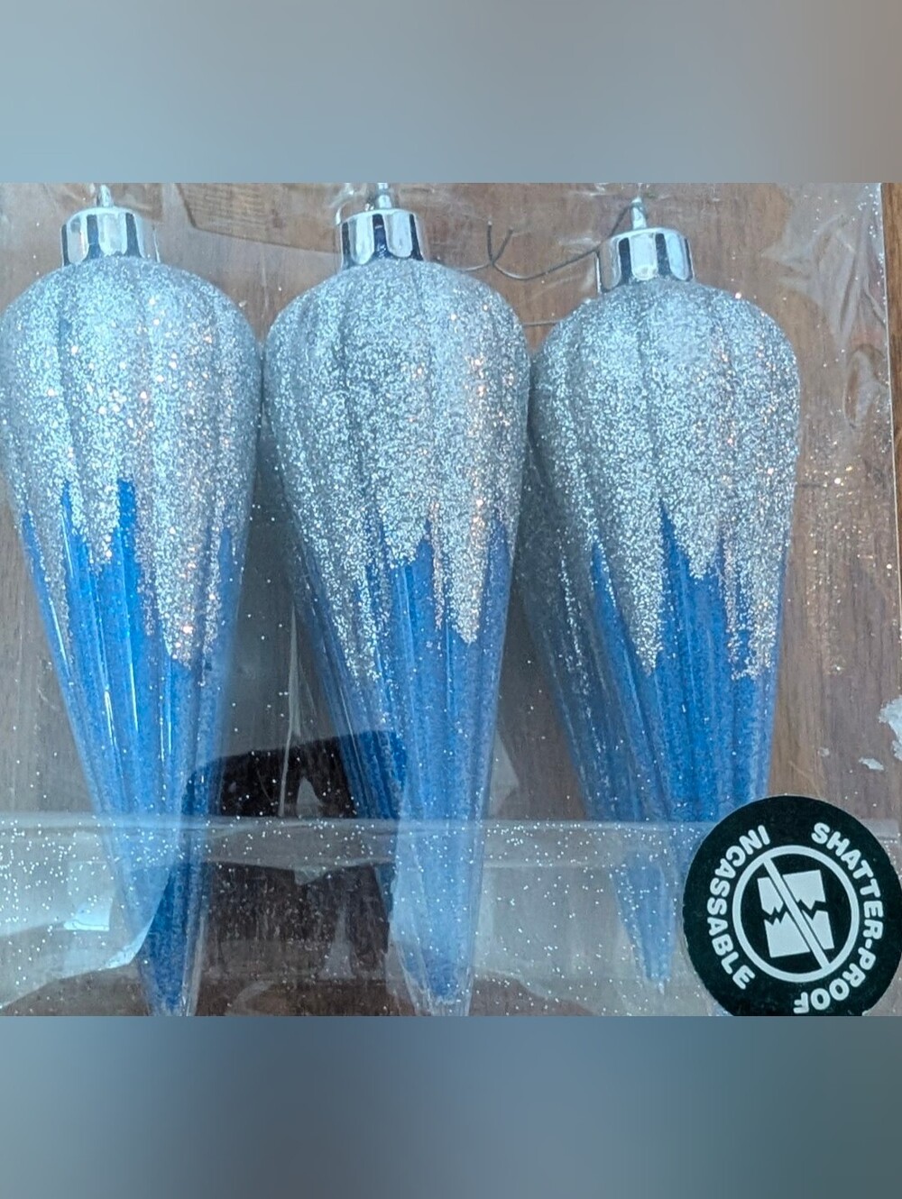 The Bay Set of 6 Shatterproof 5" Blue Silver Ombre Icicle Christmas Ornaments